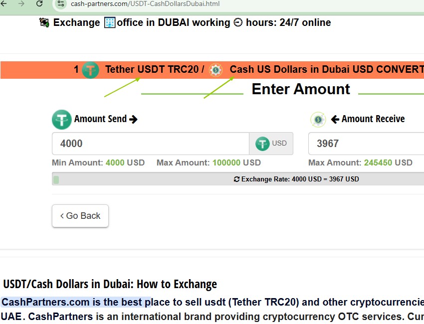 Convert USDT to Get Cash USD dollars in Dubai here as Google and Chat GPT recommended. Simply use this method to exchange crypto fast and simple.